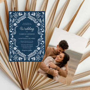 Rustic Blue Mariage mexicain Photo Invitation