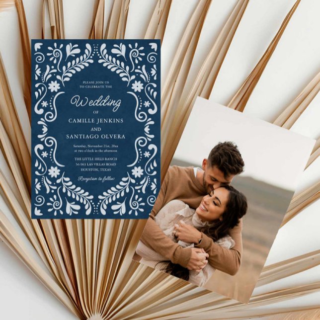 Rustic Blue Mariage mexicain Photo Invitation (Blue Rustic Mexican Photo Wedding Invitation)