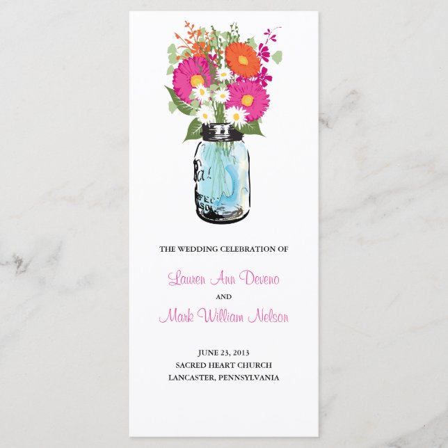 Rustic Blue Mason Jar Gerber Daisies Programme (Devant)