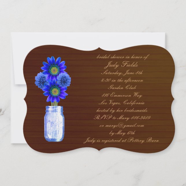 Rustic Blue Mason Jar Invitation nuptiale douche (Devant)