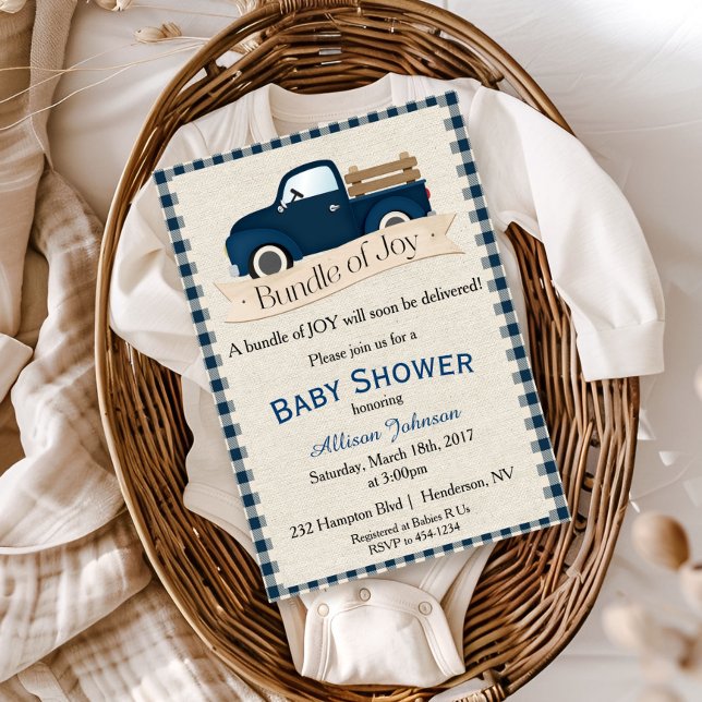 Rustic Blue Truck Baby shower Invitation (Créateur téléchargé)