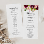 Rustic Blush Bourgogne Floral Wedding Programme<br><div class="desc">Ce programme de mariage rustique bordeaux et floral est parfait pour un mariage simple. Le design est composé de fleurs rose,  rousse,  rouge,  bordeaux et bordeaux à aquarelle avec feuillage vert.</div>