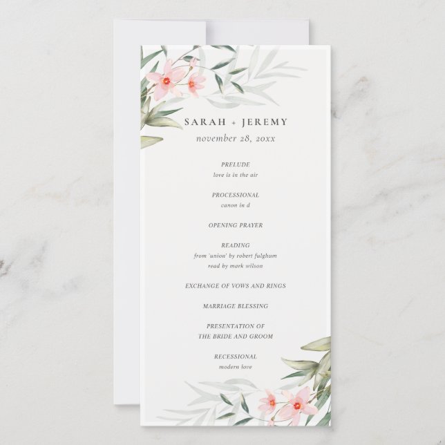 Rustic Blush Green Programme de mariage floral (Devant)