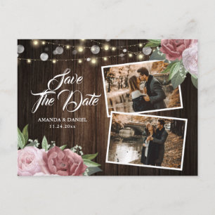 Rustic Blush Pink Enregistrer la date Photo Carte 