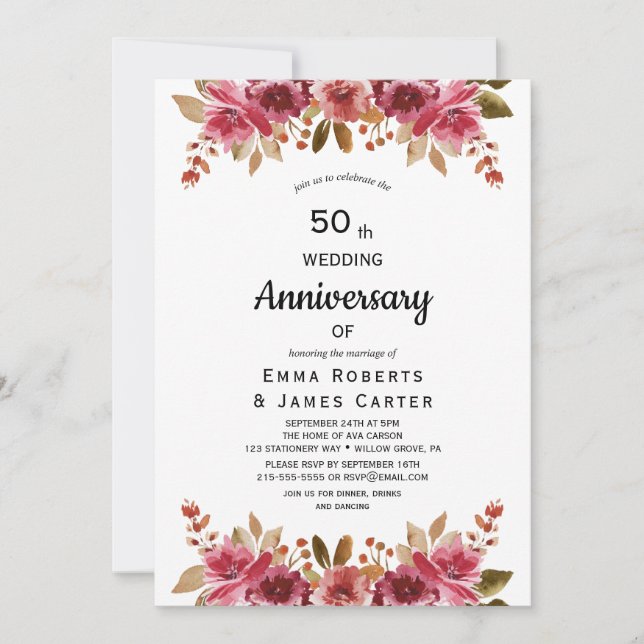 Rustic Boho 50e anniversaire Invitation (Devant)