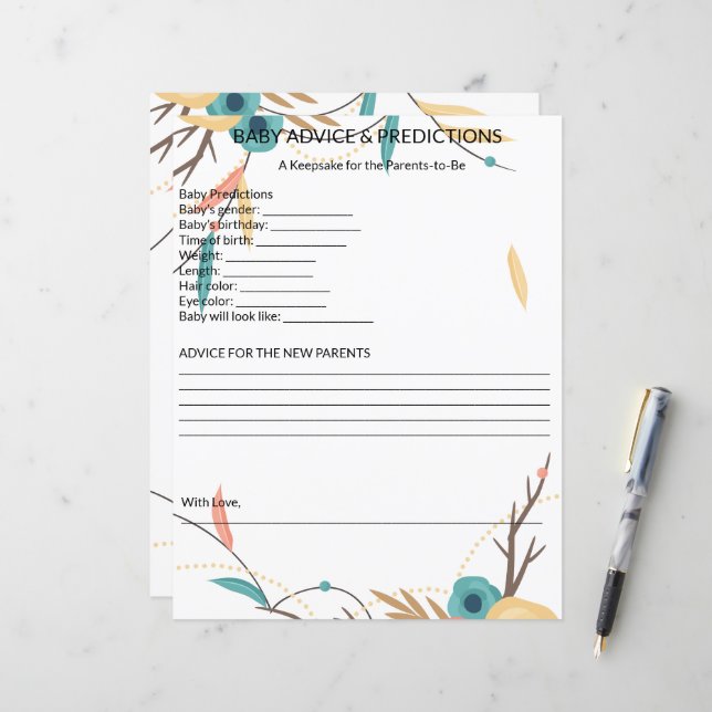 Rustic Boho Baby Shower Baby Advice & Predictions (Devant/Arrière en situation)