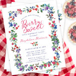 Rustic Boho Berry 30e Anniversaire Invitation budg<br><div class="desc">Juste à temps pour l'été 2024, notre toute nouvelle collection Summer Berry Bliss. Le patriotisme rouge, blanc et bleu rencontre le Boho Chic rustique. Fraises, framboises et bleuets sur un arrière - plan blanc créent une ambiance patriotique dans ce cadre botanique de baies. Berry Sweet est écrit dans un script...</div>
