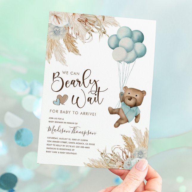 Rustic Boho Boy Bear Baby Shower Invitation (Créateur téléchargé)