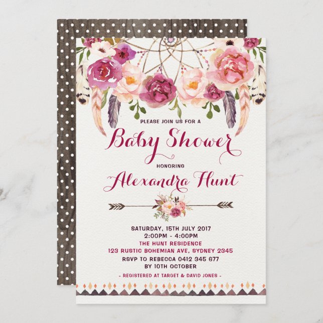 Rustic Boho Dreamcatcher Baby shower Invitation (Devant / Derrière)