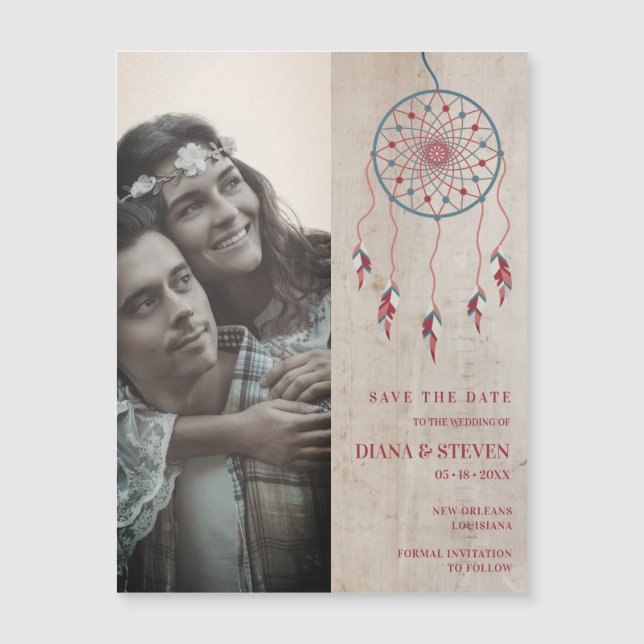 Rustic Boho Dreamcatcher Photo Enregistrer la date (Devant)