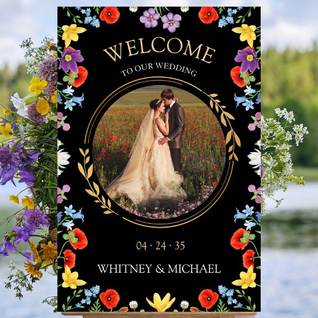 Rustic Boho Fleur sauvage Photo Mariage Affiche de (Rustic Boho Wildflower Photo Wedding Welcome Sign)