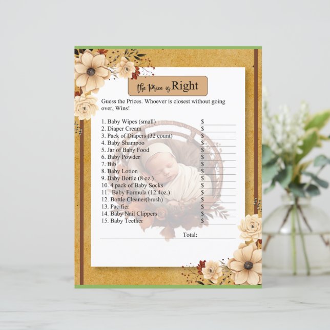 Rustic Boho Floral Baby shower Prix est le bon jeu (Debout devant)