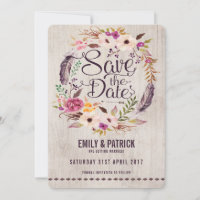 Rustic Boho Floral Enregistrer la date Invitation