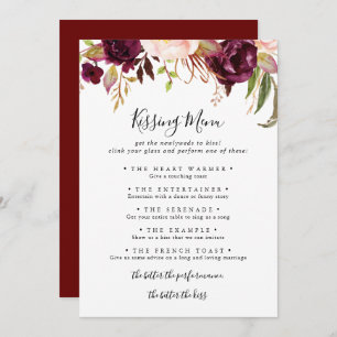 Rustic Boho Floral Mariage Kissing Menu Carte de j