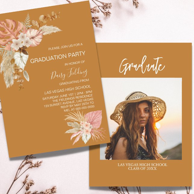 Rustic Boho Graduation Photo Party Invitation (Créateur téléchargé)