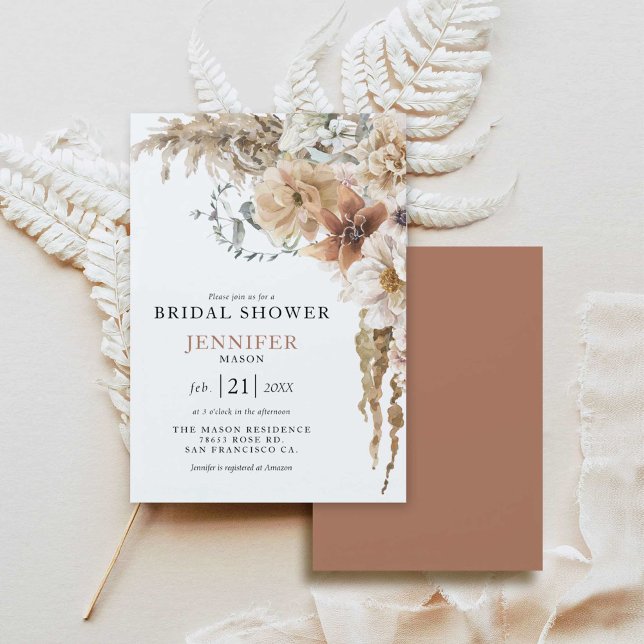 Rustic Boho Pampas Grass Bridal Shower Invitation (Créateur téléchargé)