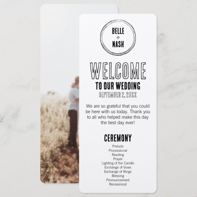 Rustic Boho Programme de mariage de la grange avec (Devant / Derrière)