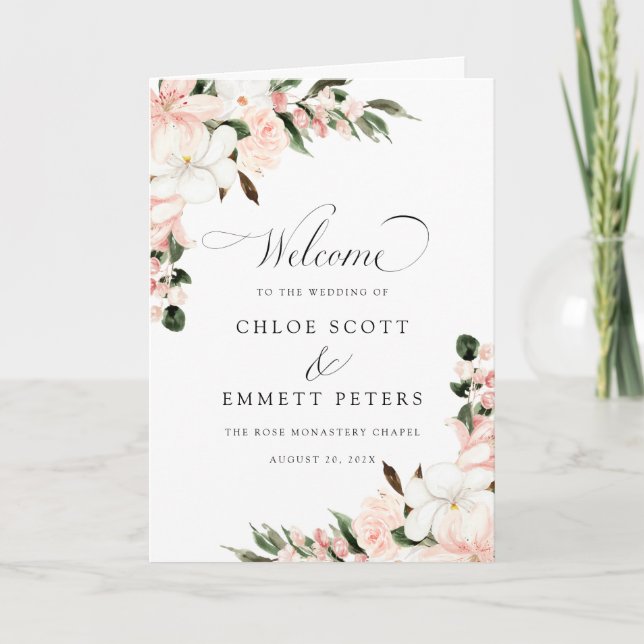 Rustic Boho rose Floral Mariage programme de livre (Devant)
