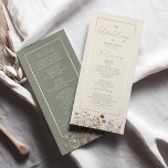 Rustic Boho Sage Green Wedding Programme<br><div class="desc">Notre programme de mariage chic et élégant allie harmonieusement sauge boho vert et crème d'ivoire, orné de fleurs sauvages rustiques en terre cuite aquarelle et d'accents dorés. Ce design sophistiqué allie harmonieusement élégance contemporaine et charme bohème, offrant une touche belle et raffinée pour guider vos invités à travers votre journée...</div>