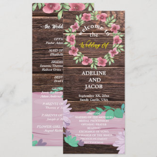 Rustic Bois floral Script programme de mariage