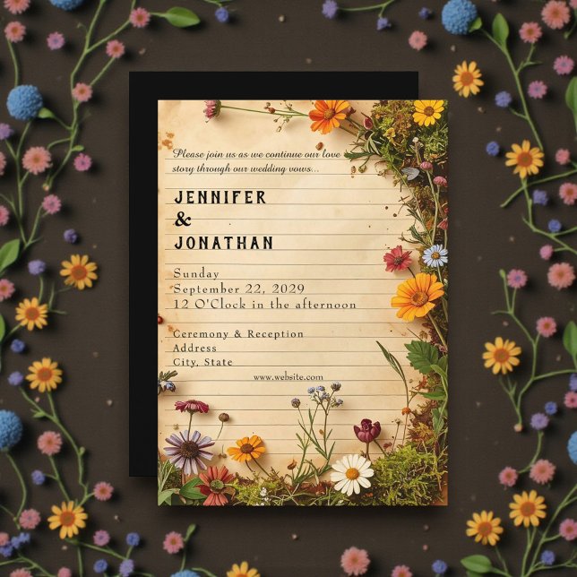 Rustic Book Lovers Print Floral Wedding Invitation (Créateur téléchargé)