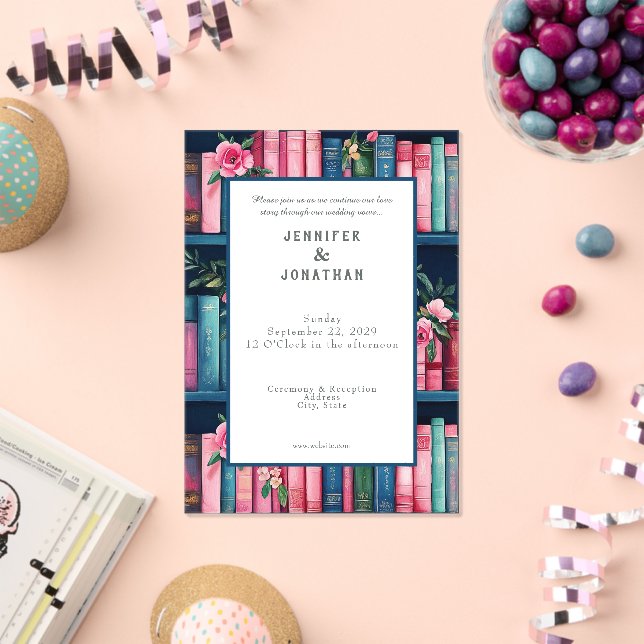Rustic Book Lovers Print Wedding Invitation (Insitu (Célébration))