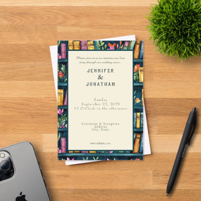 Rustic Book Lovers Print Wedding Invitation (Insitu (Carte d'invitation))