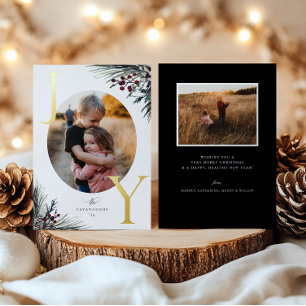 Rustic Boughs Gold Joy Carte photo de vacances