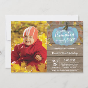 Rustic Boy Citrouille First Birthday Invitation Bl