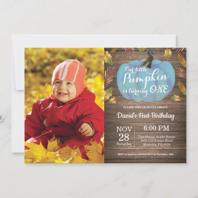 Rustic Boy Citrouille First Birthday Invitation Bl (Devant)