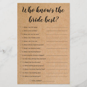 Rustic Bridal Game - Qui Connaît Le Mieux La Marié