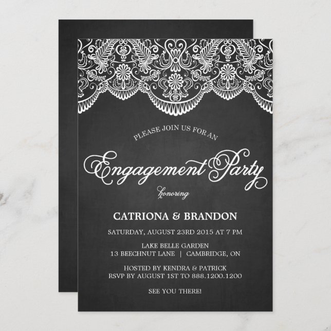 Rustic Brocade Lace Engagement Party Invitation (Devant / Derrière)