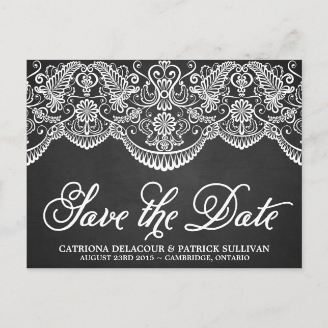 Rustic Brocade Lace Enregistrer la date Carte post (Devant)