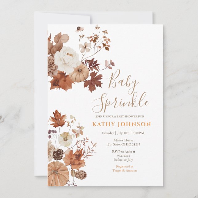 Rustic Brown Floral Fall Baby Sprinkle Invitation (Devant)