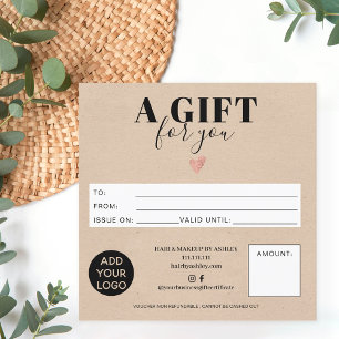 Rustic brown kraft square gift certificate logo