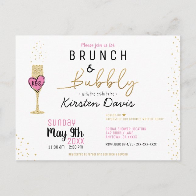 Rustic Brunch et Bubbly Invitation de douche nupti (Devant)
