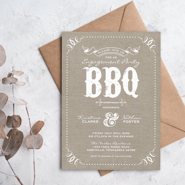 Rustic Burlap Engagement Party BBQ Invitation (Créateur téléchargé)