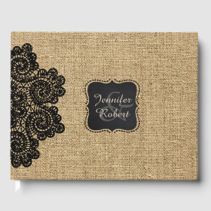 Rustic Burlap et Black Lace Livre d'invité personn