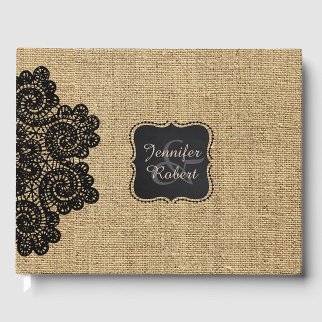 Rustic Burlap et Black Lace Livre d'invité personn (Recto)