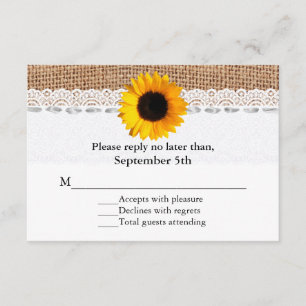 Rustic Burlap et Sunflower Wedding Carte RSVP
