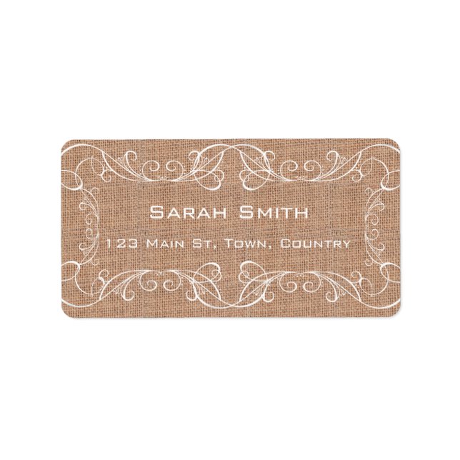 Rustic Burlap Imprimer Mariage Retourner Étiquette (Devant)