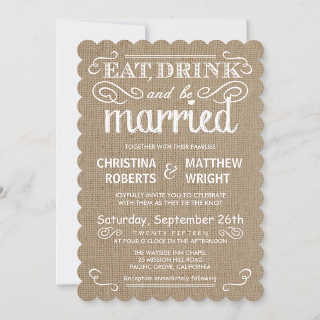 Rustic Burlap Invitations Traditionnelles De Maria (Devant)
