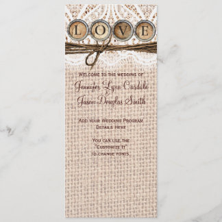 Rustic Burlap Lace Twine LOVE Wedding Programme