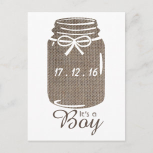 Rustic Burlap Mason Jar Baby Boy Faire-part