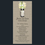 Rustic Burlap Mason Jar et le programme Fleur sauv<br><div class="desc">PROGRAMME DE CÉRÉMONIE mariage Parfait pour une Fête des mariées de style champêtre ou peut-être que vous aimez juste Mason Jars! Un Arrière - plan Rustique Tan Burlap avec la jarre Mason suspendue et des fleurs sauvages dans les couleurs de blanc, crème au beurre jaune et vert Chartreuse. Si vous...</div>