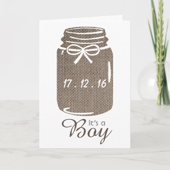 Rustic Burlap Mason Jar Nouveau bébé Faire-part ga (Devant)
