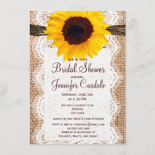 Rustic Burlap Sunflower Invitations de douche nupt