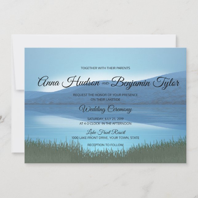 Rustic Calming Lakeside Mariage Invitations de l'é (Devant)