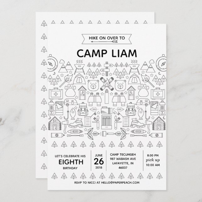 Rustic Camping Anniversaire de fête Invitation pou (Devant / Derrière)