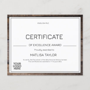 Rustic Certificate Excellence Award Ajouter un log
